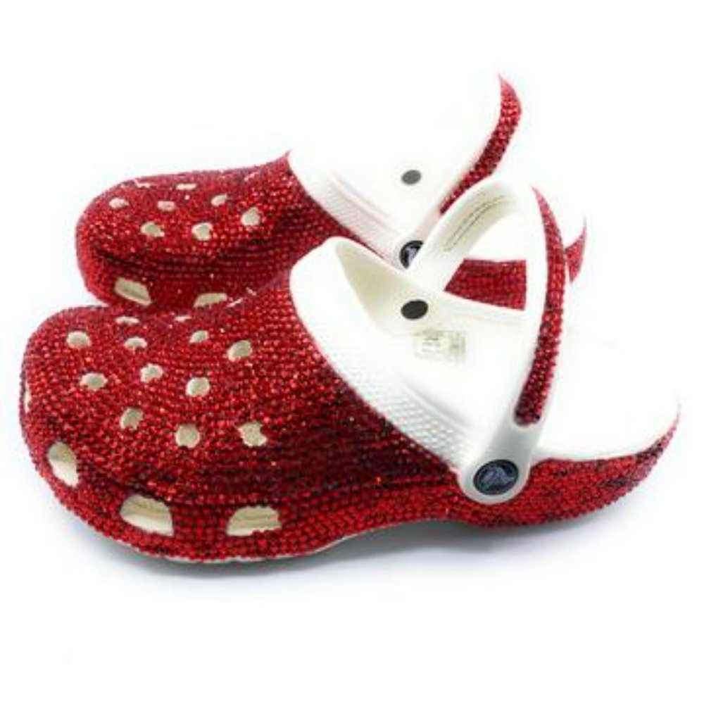 Bling RED Rhinestones Studded Customized White Clogs Adults - Picture 3 of 7